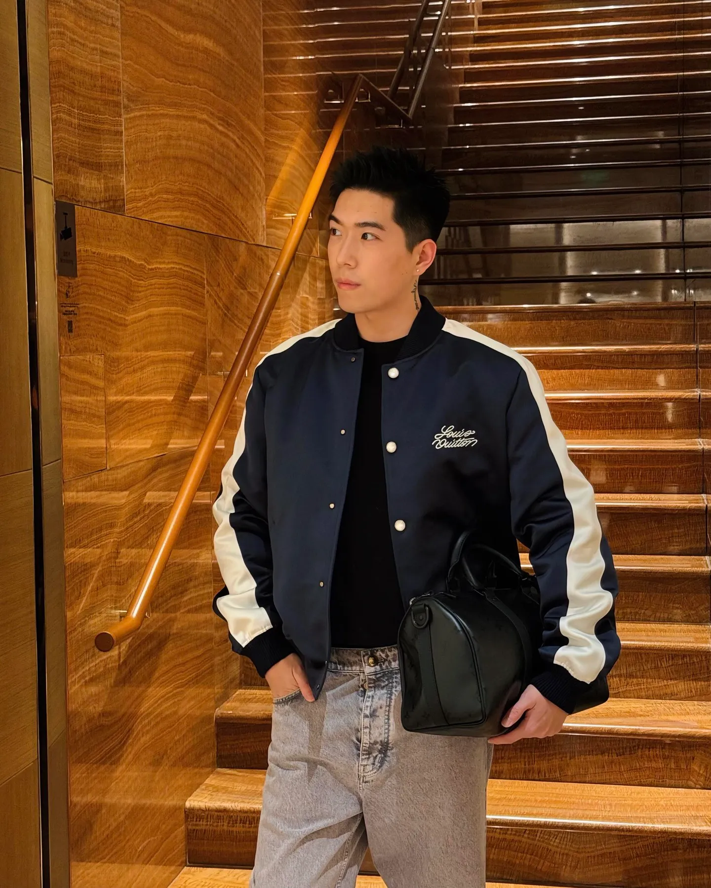 Louis Vuitton/Louis Vuitton horse embroidered cotton baseball jacket